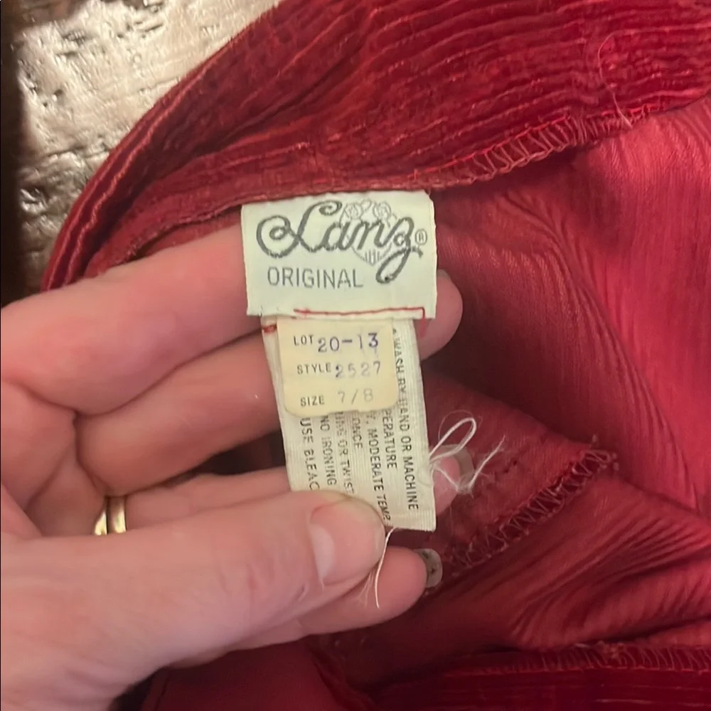 Lanz of Salzberg Juniors Vintage Berry Red Corduroy Jumper Mini Dress-sz 7/8 - Picture 2 of 9